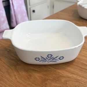 Corningware White Dish with Blue Floral Design